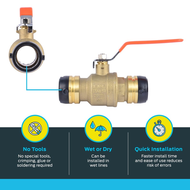 SharkBite 1-1/4 x 1-1/4 Inch Ball Valve, Push To Connect Brass Water Shut-Off Plumbing Fitting, UXLBV35 - Image 3